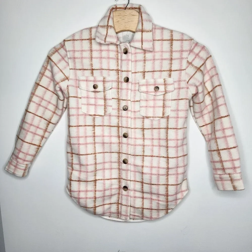 Joie‎ Women's Plaid Jacket Button Up Long Shacket In Pink White Size S/P READ